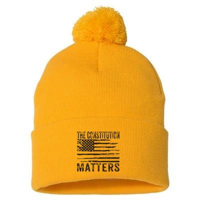 The Constitution Matters Vintage Patriotic American Flag Pom Pom 12in Knit Beanie