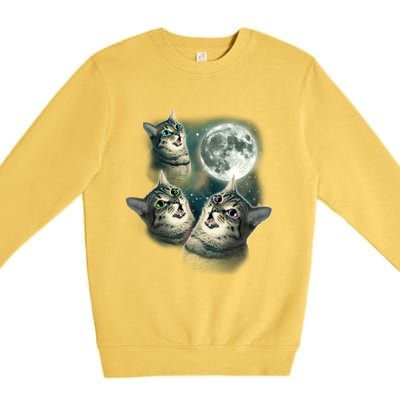 Three Cat Moon Funny Wolves Parody Great Gift Premium Crewneck Sweatshirt