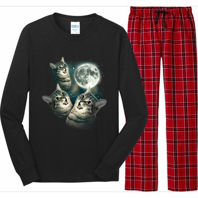 Three Cat Moon Funny Wolves Parody Great Gift Long Sleeve Pajama Set