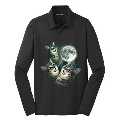 Three Cat Moon Funny Wolves Parody Great Gift Silk Touch Performance Long Sleeve Polo