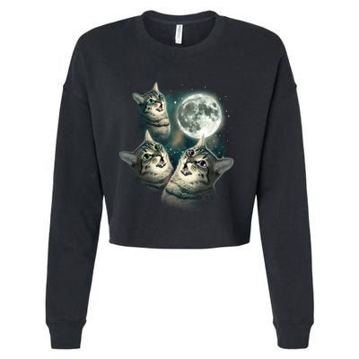 Three Cat Moon Funny Wolves Parody Great Gift Cropped Pullover Crew