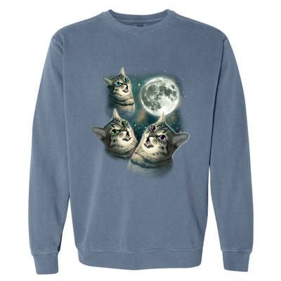 Three Cat Moon Funny Wolves Parody Great Gift Garment-Dyed Sweatshirt