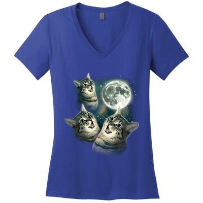 Three Cat Moon Funny Wolves Parody Great Gift Women's V-Neck T-Shirt