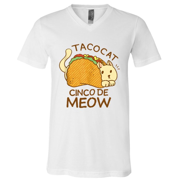 Taco Cat Mexican Cinco De Mayo V-Neck T-Shirt