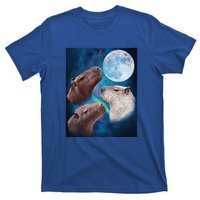 Three Capybaras Moon And Nighttime Sky T-Shirt