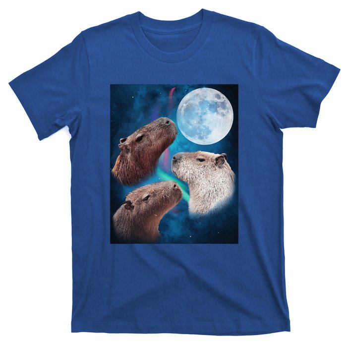 Three Capybaras Moon And Nighttime Sky T-Shirt