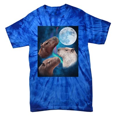 Three Capybaras Moon And Nighttime Sky Tie-Dye T-Shirt