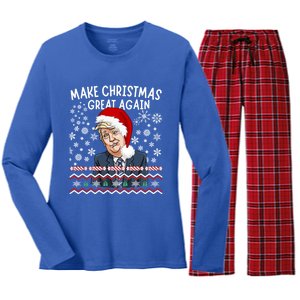 Trump Christmas Make Christmas Great Funny Matching Pajama Gift Women's Long Sleeve Flannel Pajama Set 