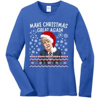 Trump Christmas Make Christmas Great Funny Matching Pajama Gift Ladies Long Sleeve Shirt