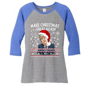 Trump Christmas Make Christmas Great Funny Matching Pajama Gift Women's Tri-Blend 3/4-Sleeve Raglan Shirt