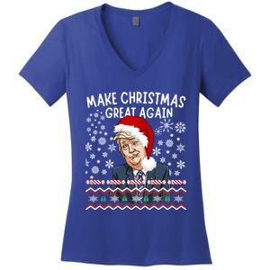 Trump Christmas Make Christmas Great Funny Matching Pajama Gift Women's V-Neck T-Shirt