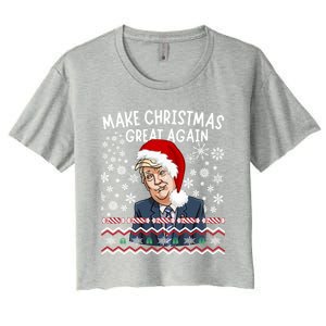 Trump Christmas Make Christmas Great Funny Matching Pajama Gift Women's Crop Top Tee