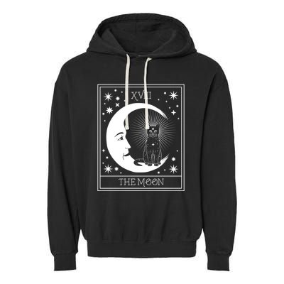 Tarot Card Moon And Cat Graphic Wicca Pagan Witch Halloween Funny Gift Garment-Dyed Fleece Hoodie