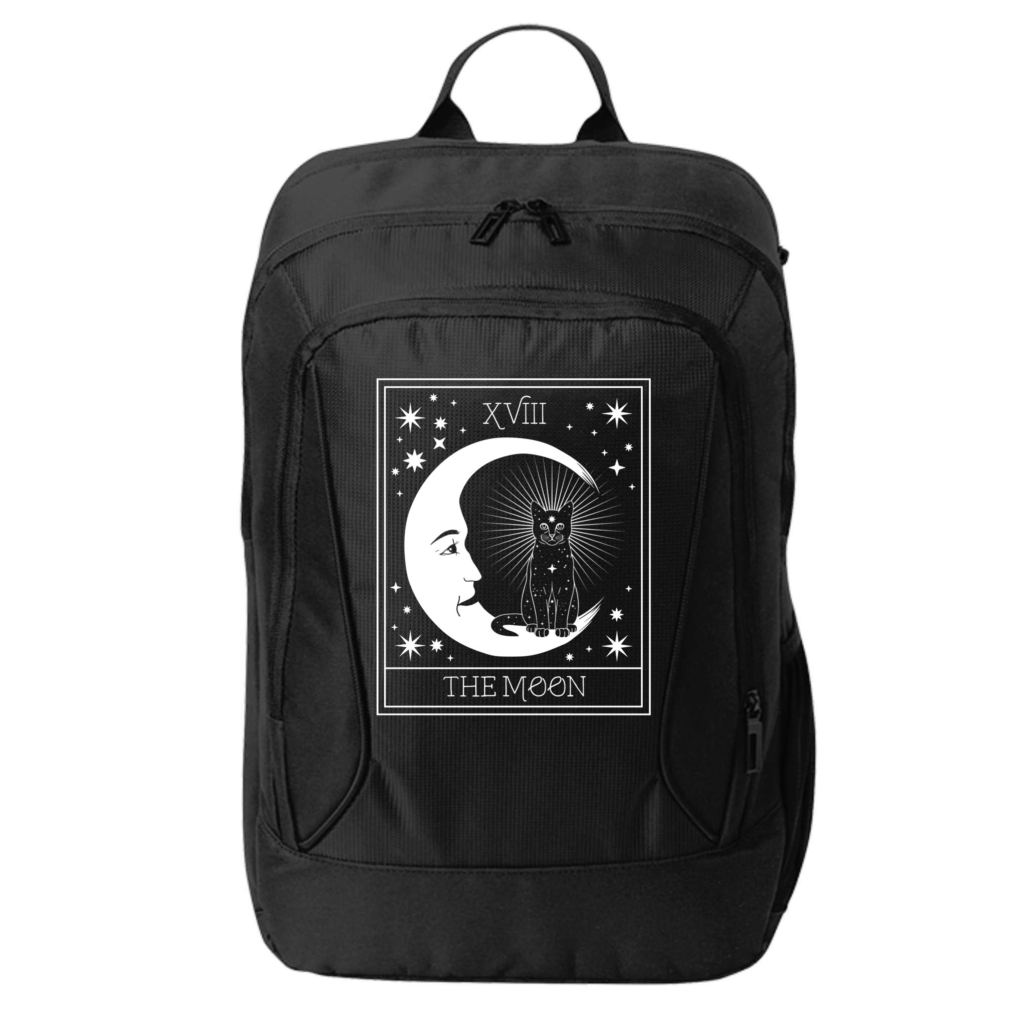 Tarot Card Moon And Cat Graphic Wicca Pagan Witch Halloween Funny Gift City Backpack