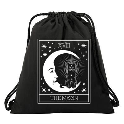 Tarot Card Moon And Cat Graphic Wicca Pagan Witch Halloween Funny Gift Drawstring Bag