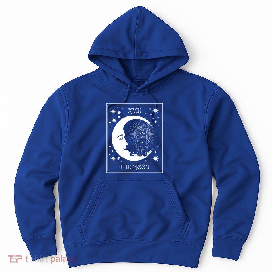 Tarot Card Moon And Cat Graphic Wicca Pagan Witch Halloween Funny Gift Hoodie