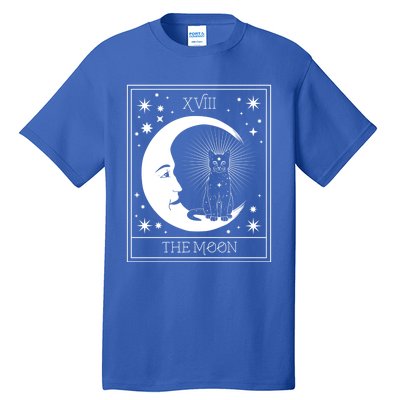 Tarot Card Moon And Cat Graphic Wicca Pagan Witch Halloween Funny Gift Tall T-Shirt