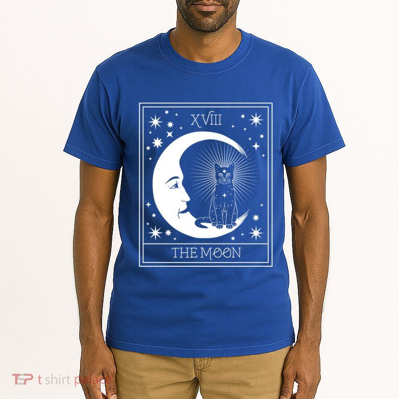 Tarot Card Moon And Cat Graphic Wicca Pagan Witch Halloween Funny Gift Tall T-Shirt