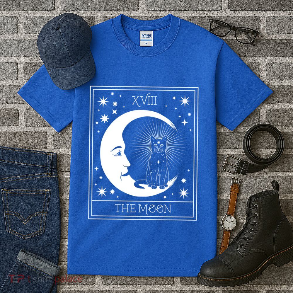 Tarot Card Moon And Cat Graphic Wicca Pagan Witch Halloween Funny Gift Tall T-Shirt