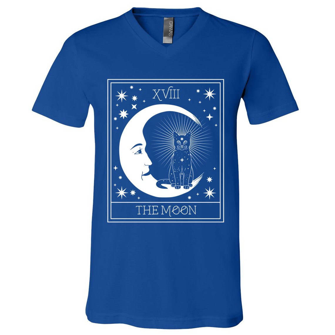 Tarot Card Moon And Cat Graphic Wicca Pagan Witch Halloween Funny Gift V-Neck T-Shirt