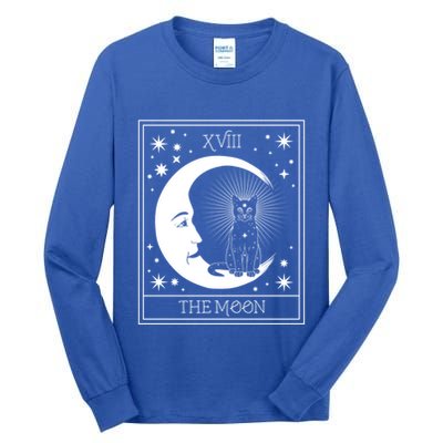 Tarot Card Moon And Cat Graphic Wicca Pagan Witch Halloween Funny Gift Tall Long Sleeve T-Shirt