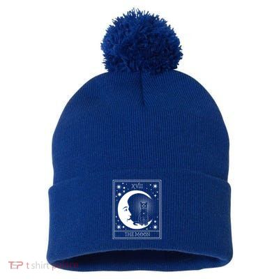 Tarot Card Moon And Cat Graphic Wicca Pagan Witch Halloween Funny Gift Pom Pom 12in Knit Beanie