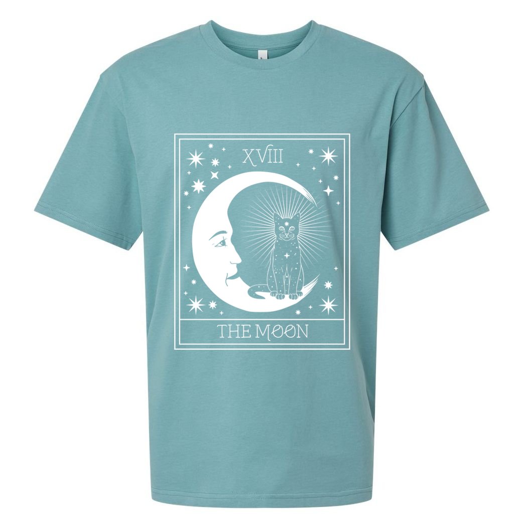 Tarot Card Moon And Cat Graphic Wicca Pagan Witch Halloween Funny Gift Sueded Cloud Jersey T-Shirt