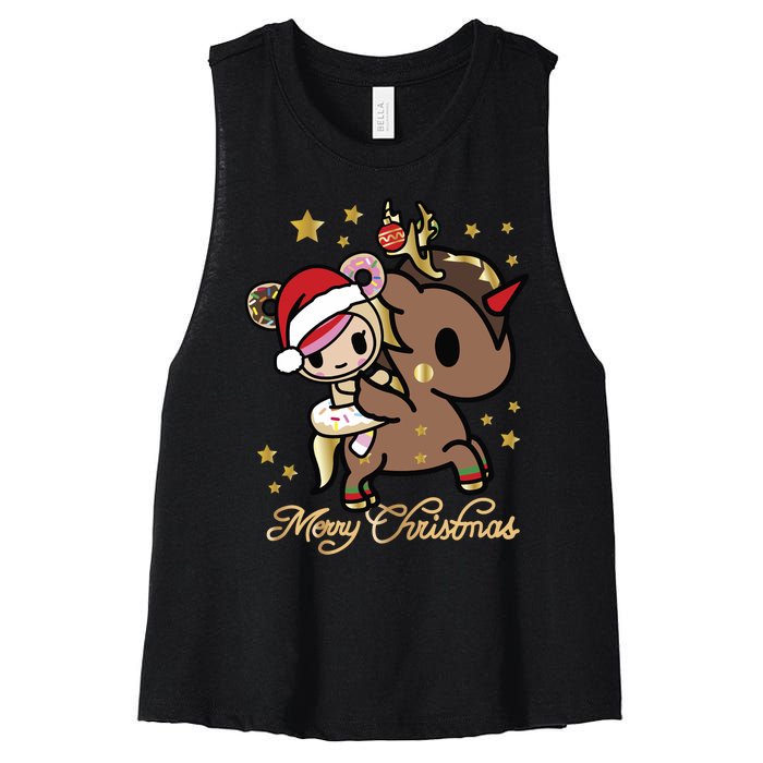 Tokidoki Christmas Merry Christmas Donutella Naughty Or Nice Long Sleeve Women's Racerback Cropped Tank