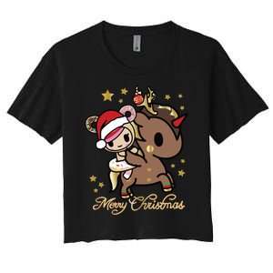 Tokidoki Christmas Merry Christmas Donutella Naughty Or Nice Long Sleeve Women's Crop Top Tee