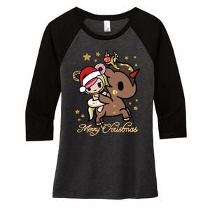 Tokidoki Christmas Merry Christmas Donutella Naughty Or Nice Long Sleeve Women's Tri-Blend 3/4-Sleeve Raglan Shirt