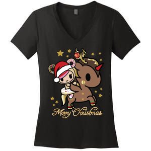 Tokidoki Christmas Merry Christmas Donutella Naughty Or Nice Long Sleeve Women's V-Neck T-Shirt