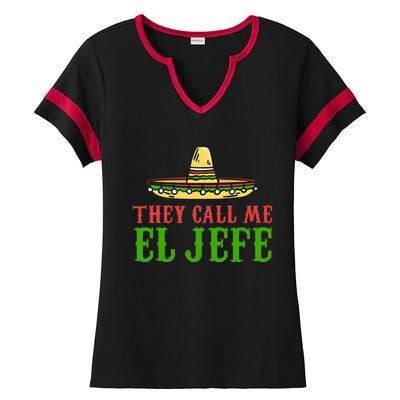 They Call Me El Jefe Mexican Bearded Men Ladies Halftime Notch Neck Tee