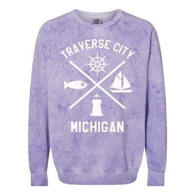 Traverse City Northern Michigan Sailing Boating Colorblast Crewneck Sweatshirt