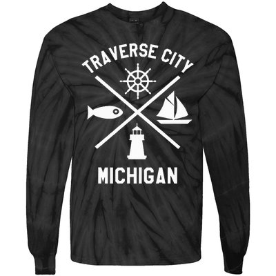 Traverse City Northern Michigan Sailing Boating Tie-Dye Long Sleeve Shirt