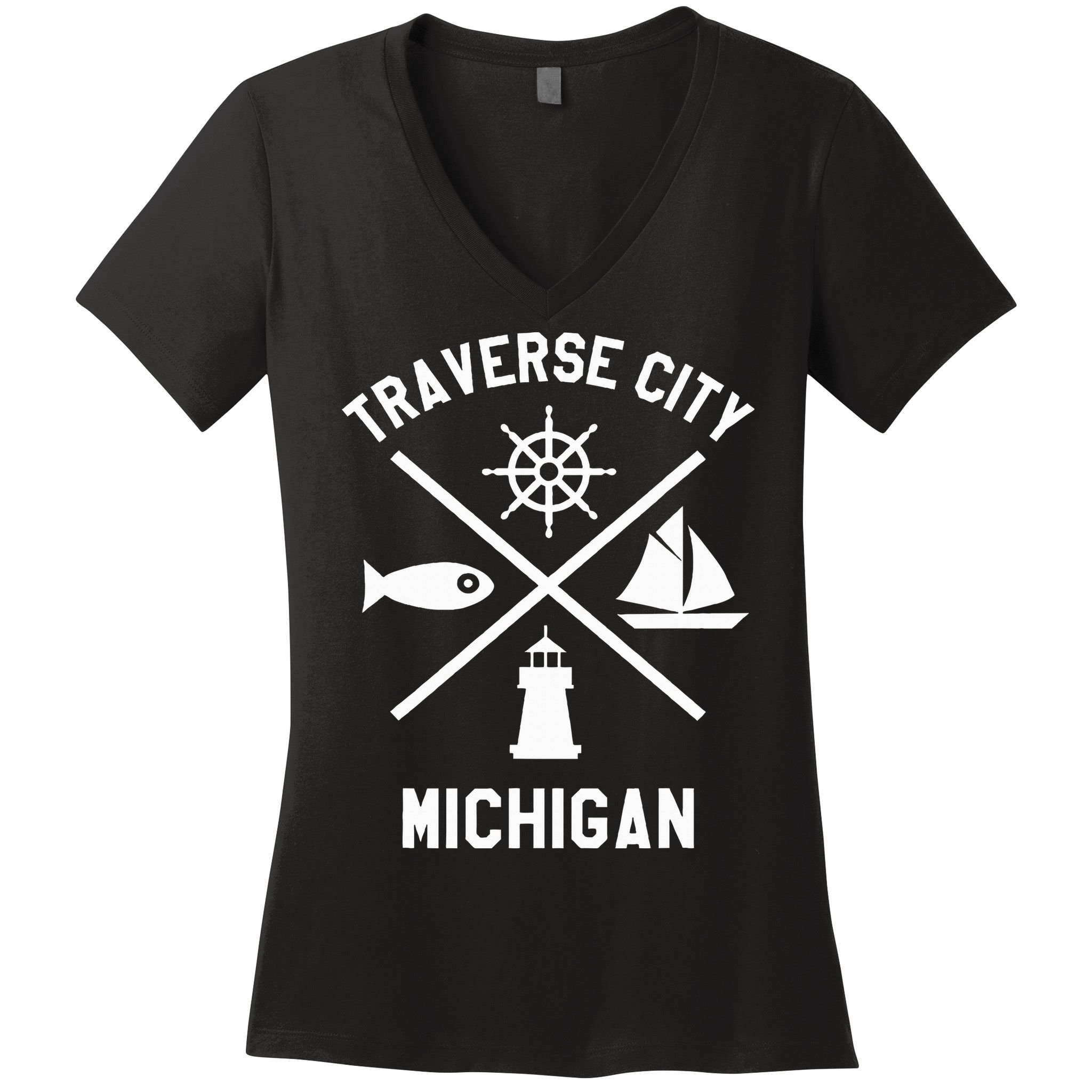 Traverse City Northern Michigan Sailing Boating Women's V-Neck T-Shirt