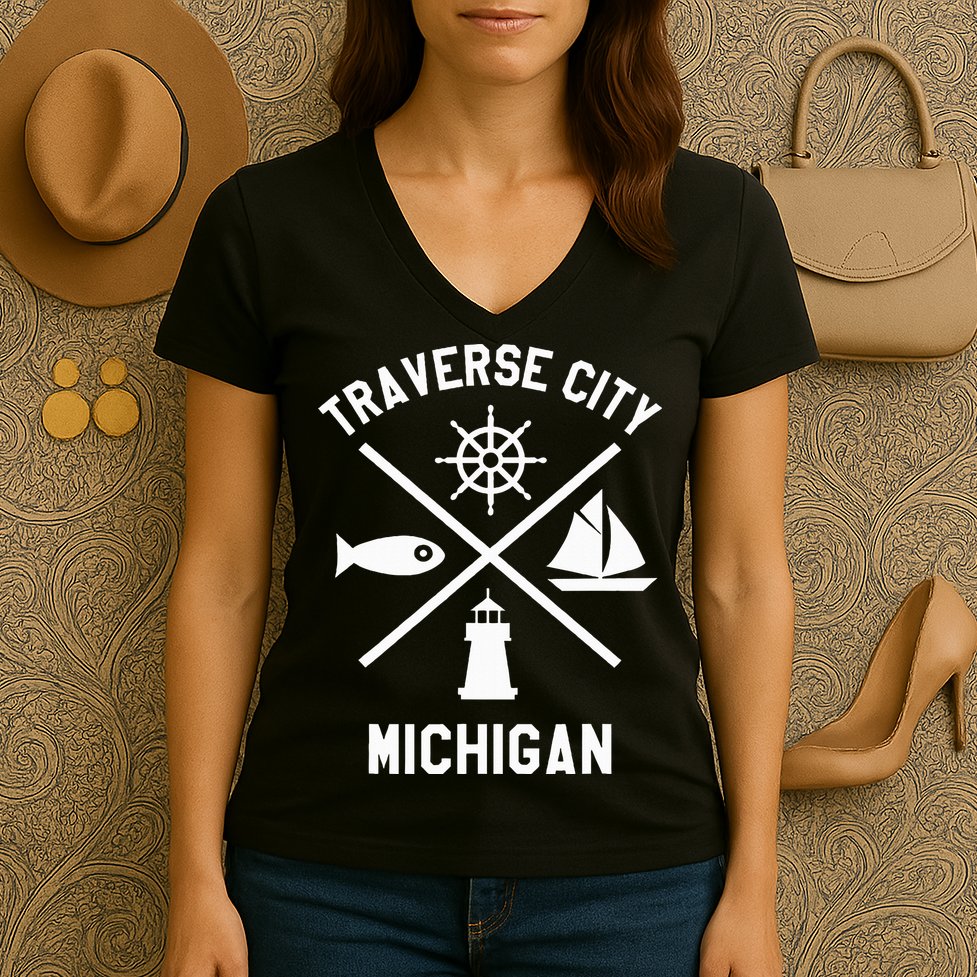 Traverse City Northern Michigan Sailing Boating Women's V-Neck T-Shirt