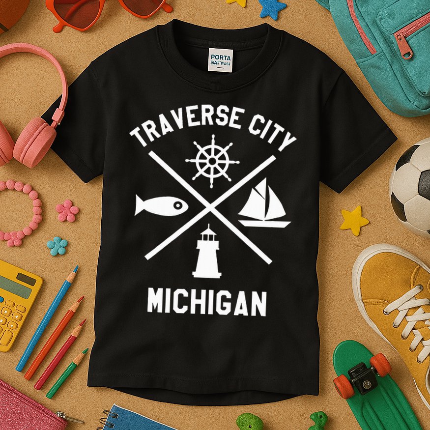 Traverse City Northern Michigan Sailing Boating Kids T-Shirt