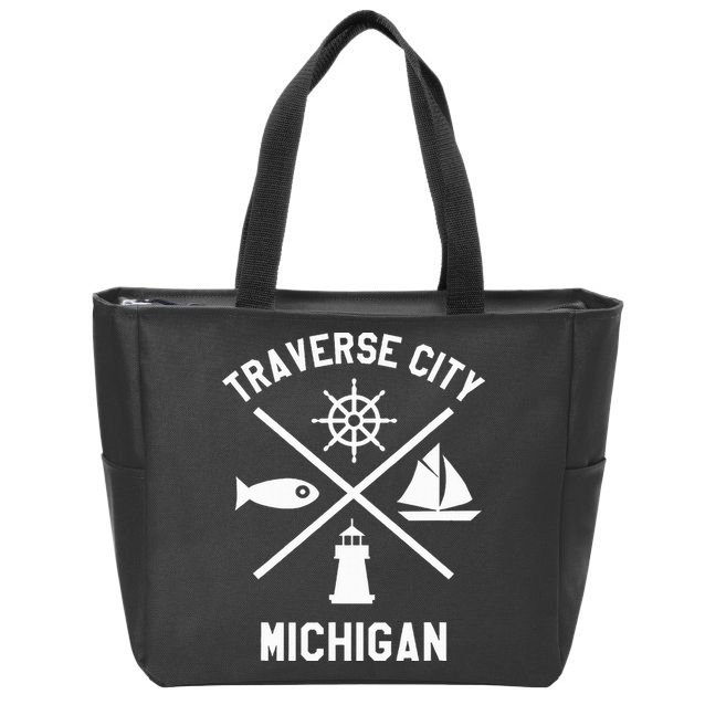 Traverse City Northern Michigan Sailing Boating Zip Tote Bag