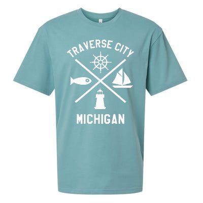 Traverse City Northern Michigan Sailing Boating Sueded Cloud Jersey T-Shirt