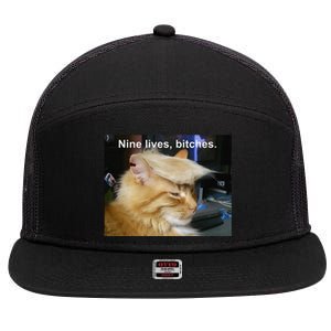 Trump Cat Nine Lives Bitches 7 Panel Mesh Trucker Snapback Hat