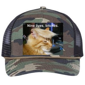 Trump Cat Nine Lives Bitches Retro Rope Trucker Hat Cap