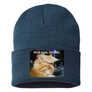 Trump Cat Nine Lives Bitches Sustainable Knit Beanie