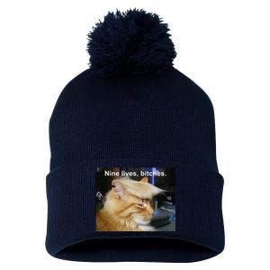 Trump Cat Nine Lives Bitches Pom Pom 12in Knit Beanie