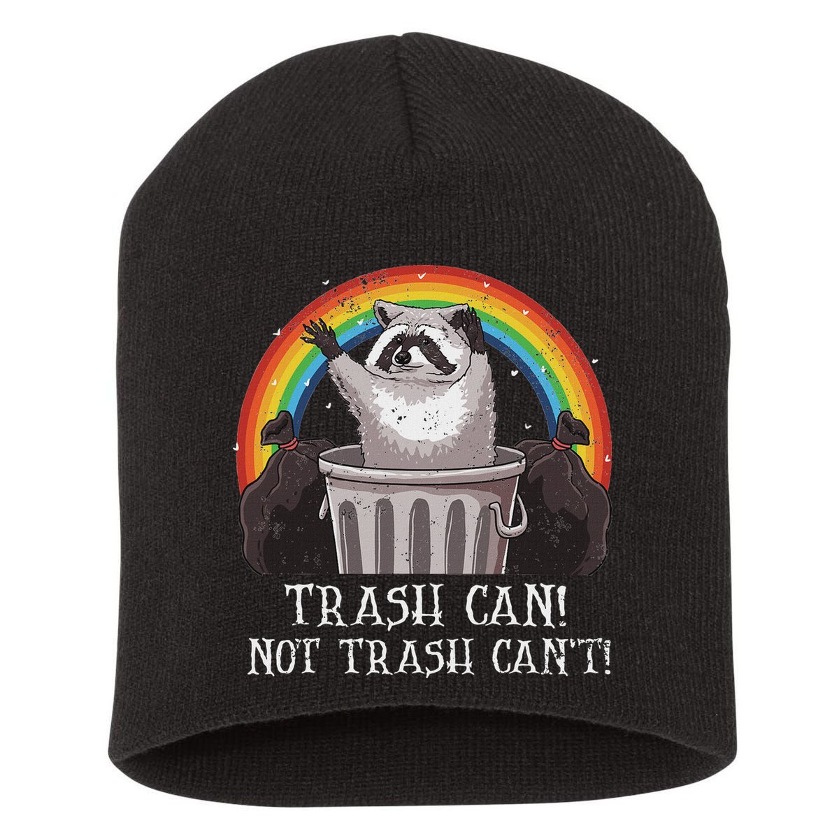 Trash Can Not Trash CanT Funny Raccoon Trash Panda Short Acrylic Beanie