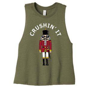 Trendy Christmas Nutcracker Crushin It Women's Racerback Cropped Tank