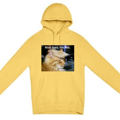 Trump Cat Nine Lives Bitches Premium Pullover Hoodie