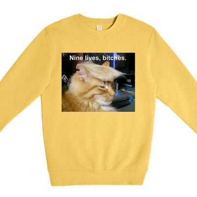 Trump Cat Nine Lives Bitches Premium Crewneck Sweatshirt