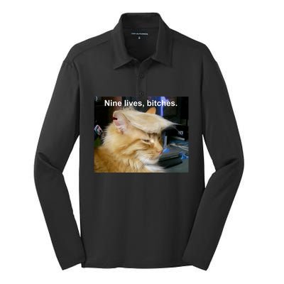 Trump Cat Nine Lives Bitches Silk Touch Performance Long Sleeve Polo