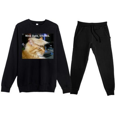 Trump Cat Nine Lives Bitches Premium Crewneck Sweatsuit Set