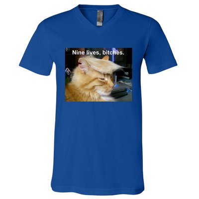 Trump Cat Nine Lives Bitches V-Neck T-Shirt